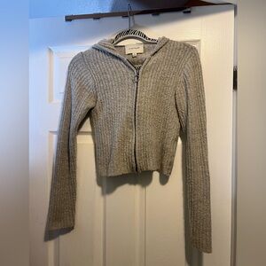 Pink Rose size s Gray Ribbed Hooded Cardigan